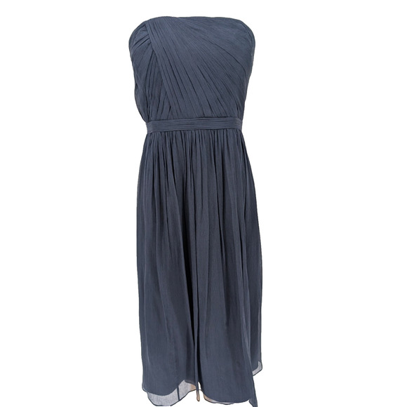 VTG Y2K J Crew Navy Silk Sheer Chiffon Classic Gathered Strapless Dress Size 6 - Picture 1 of 11